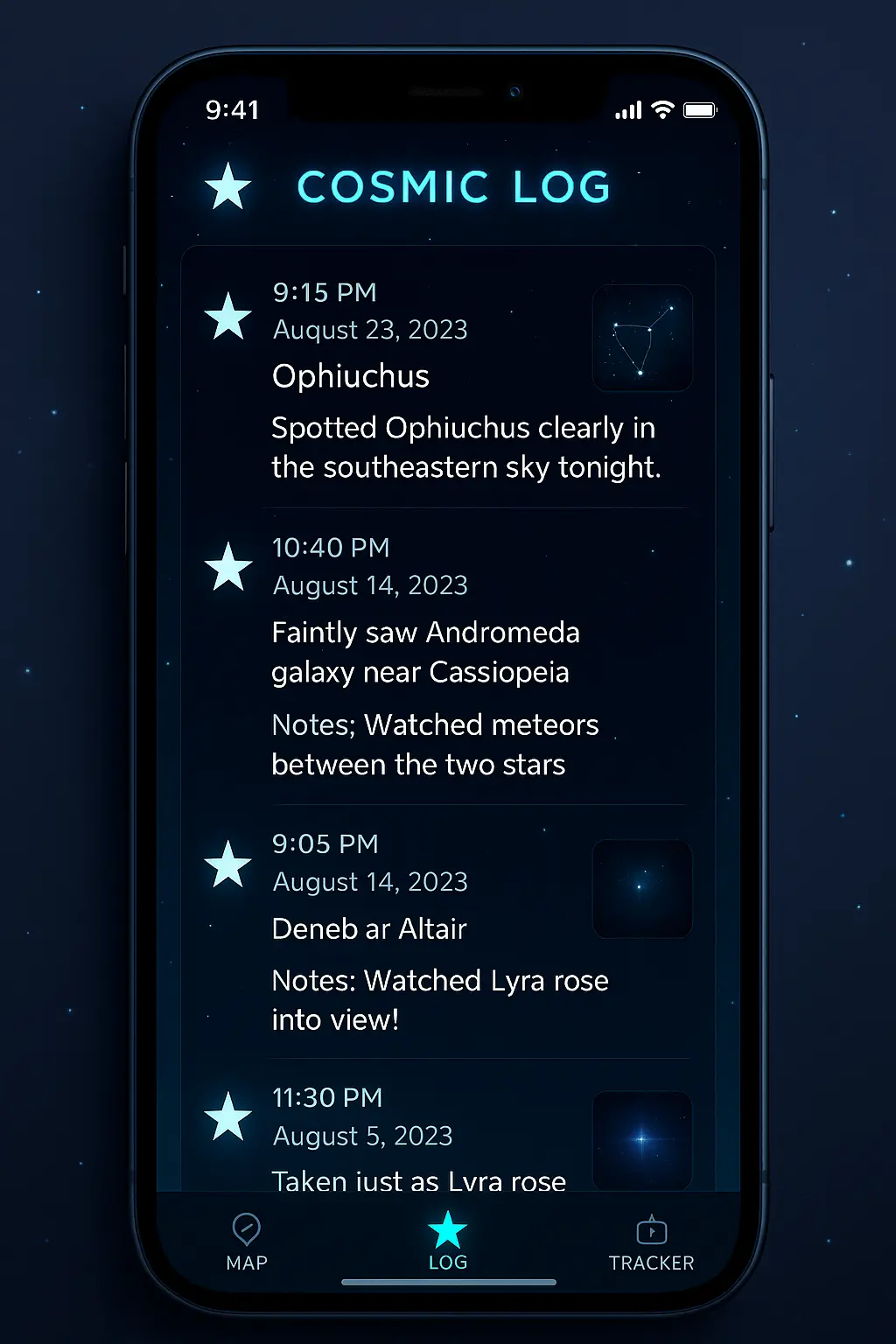 App cosmic log feature